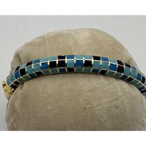LAUREN G ADAMS Checker Chic Bracelet Turquoise Blue Gold Signed